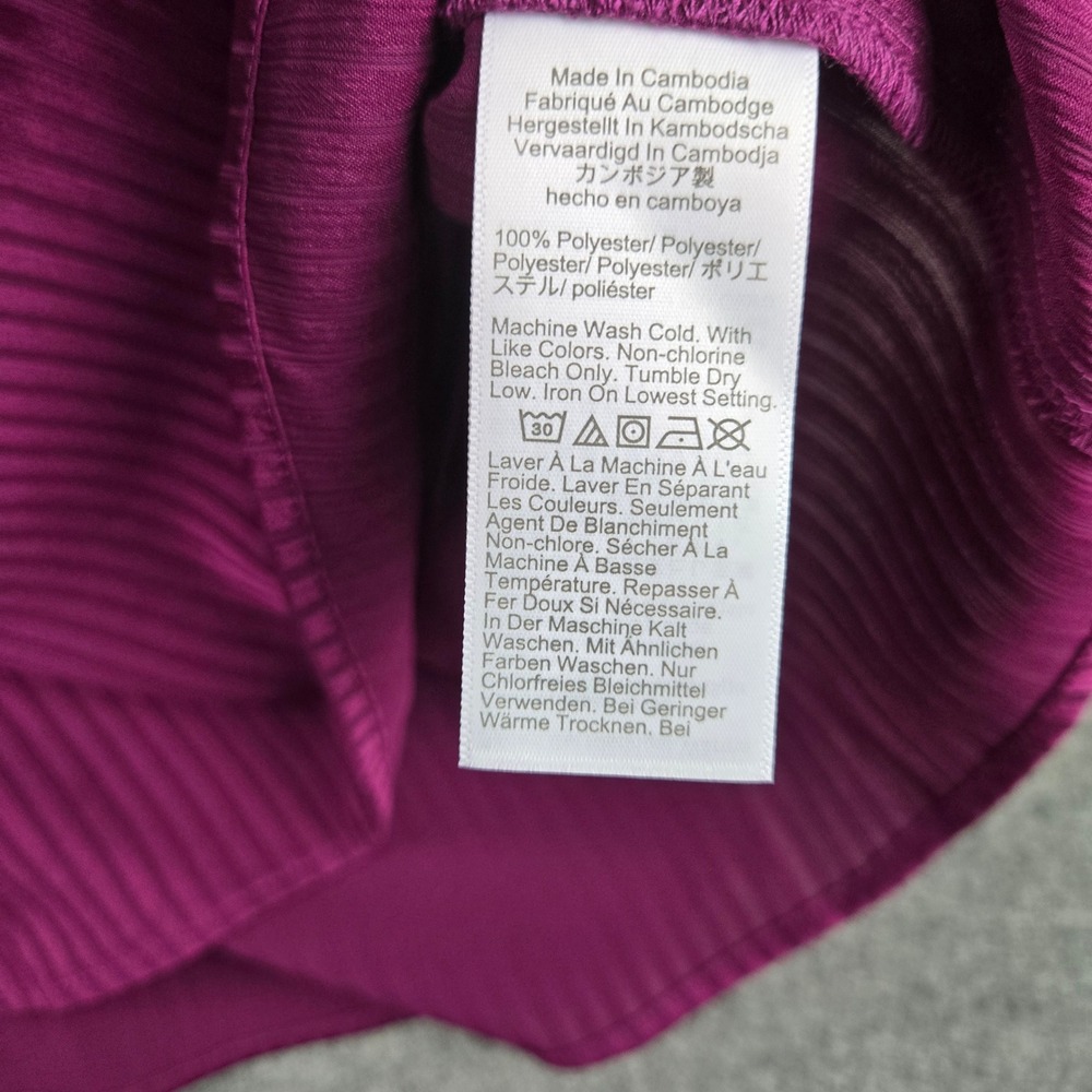 J.Crew Henley Blouse Womens Medium Magenta Stripe Satin Long Sleeve Chic NWT - Picture 5 of 9